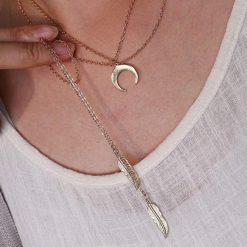 Suyi Stylish Layered Sequins Choker Necklace with Thin Long Chian Pendant for Women Lady - Image 3